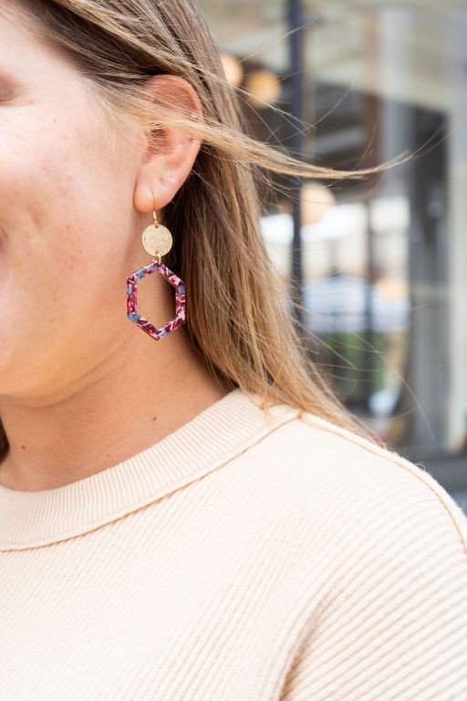 Lennox Magenta Teal Geometrical Minimalist Earrings #Firefly Lane Boutique1