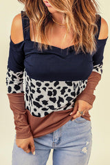 Leopard Print Color Block Cold-Shoulder Top -Long sleeve leopard print top with cold shoulder#Firefly Lane Boutique1