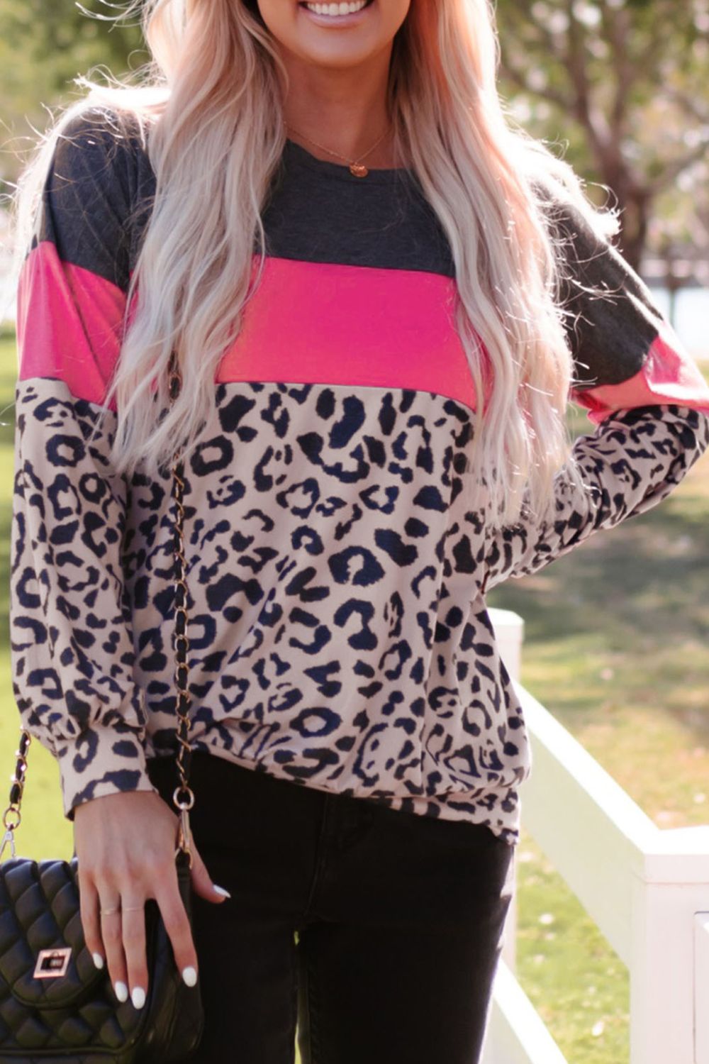 Leopard Print Color Block Long-Sleeve Top -#Firefly Lane Boutique1