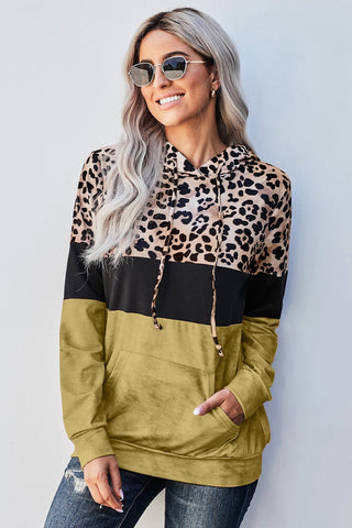 Leopard Color Block Hoodie - yellow color block hoodie with leopard print and kangaroo pockets #Firefly Lane Boutique1