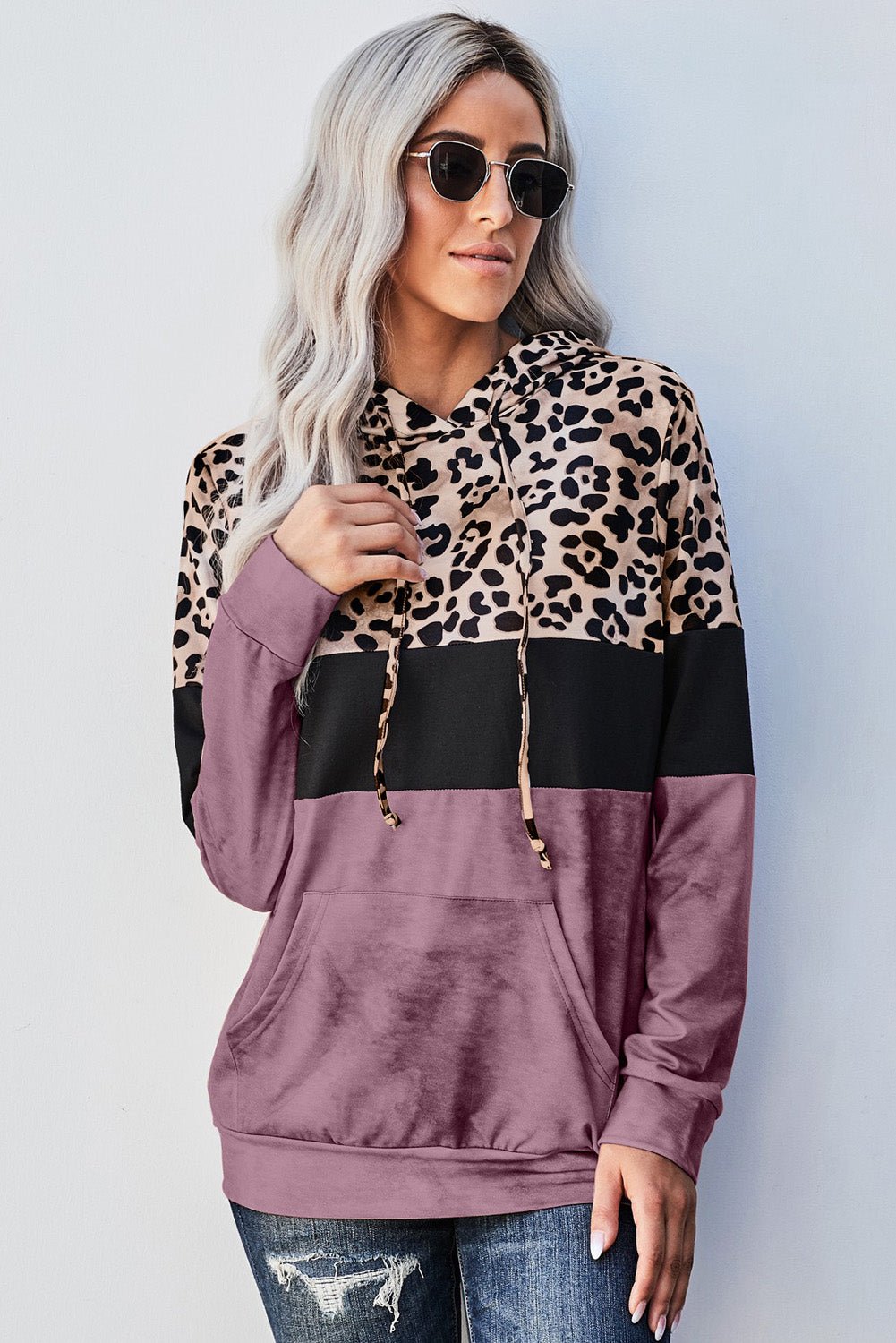 Leopard Color Block Hoodie - purple color block hoodie with leopard print and kangaroo pockets #Firefly Lane Boutique1