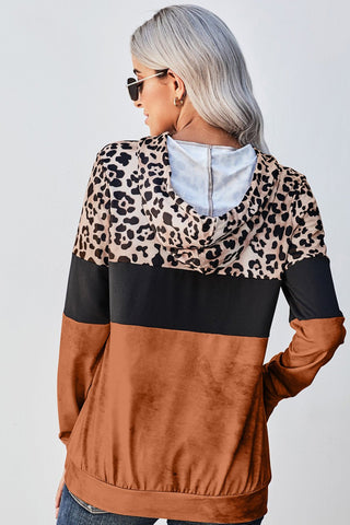Leopard Color Block Hoodie- orange color block hoodie with leopard print and kangaroo pockets #Firefly Lane Boutique1