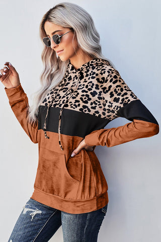 Leopard Color Block Hoodie- orange color block hoodie with leopard print and kangaroo pockets #Firefly Lane Boutique1