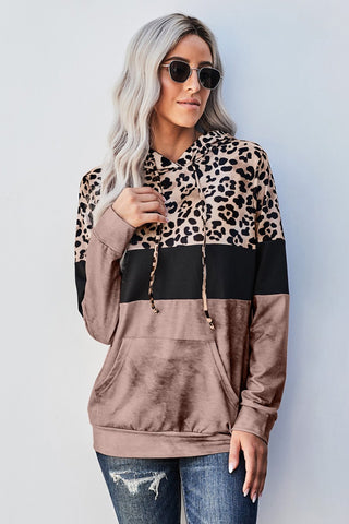 Leopard Color Block Hoodie- brown color block hoodie with leopard print and kangaroo pockets #Firefly Lane Boutique1