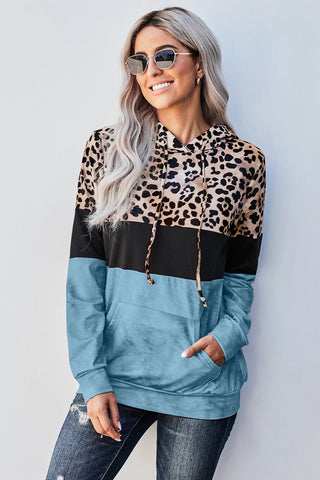 Leopard Color Block Hoodie - blue color block hoodie with leopard print and kangaroo pockets #Firefly Lane Boutique1
