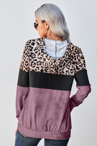 Leopard Color Block Hoodie - purple color block hoodie with leopard print and kangaroo pockets #Firefly Lane Boutique1
