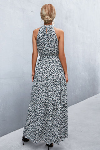 Let Me Remind You Printed Maxi Dress - black floral maxi dress with halter neck and tie waist. #Firefly Lane Boutique1
