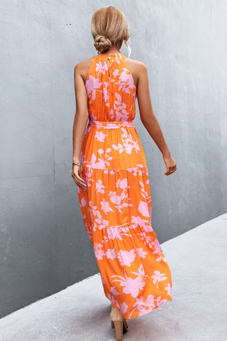 Let Me Remind You Printed Maxi Dress - orange floral maxi dress with halter neck and tie waist. #Firefly Lane Boutique1