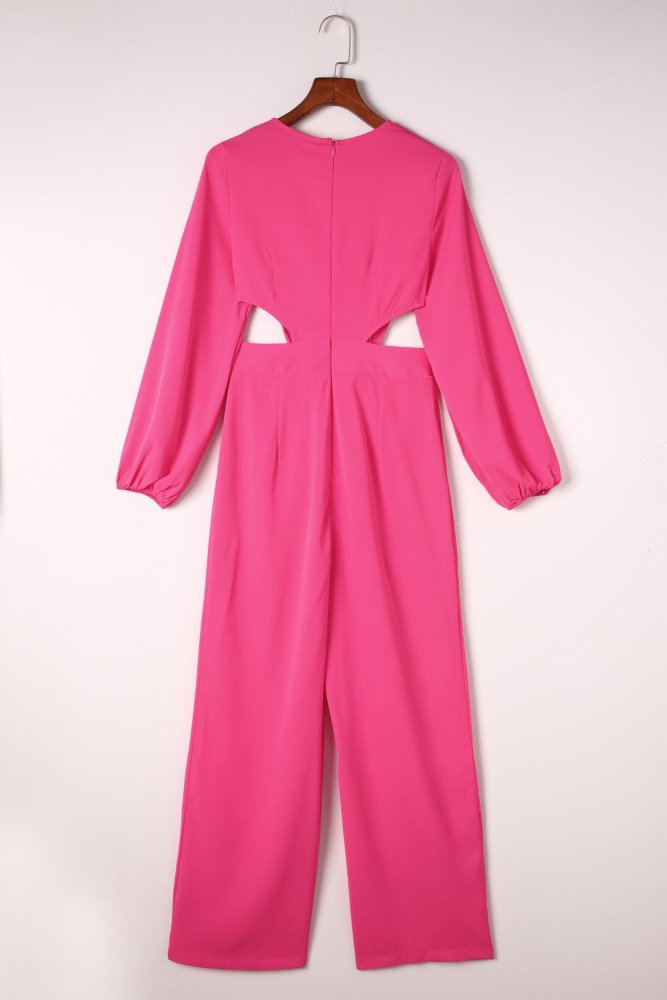 Long Balloon Sleeve Cutout Hot Pink Jumpsuit #Firefly Lane Boutique1