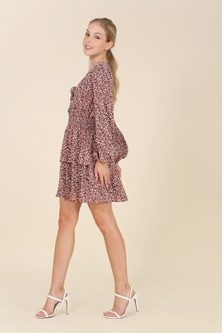 Long Sleeve Casual Spring Dresses for Women floral print mini dress with peplum trim waist. #Firefly Lane Boutique1