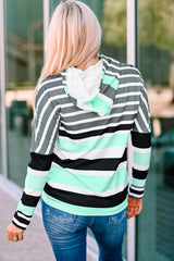 Long Sleeve T Shirt With Hoodie - green striped hoodie with drawstring pullover hoodie. #Firefly Lane Boutique1
