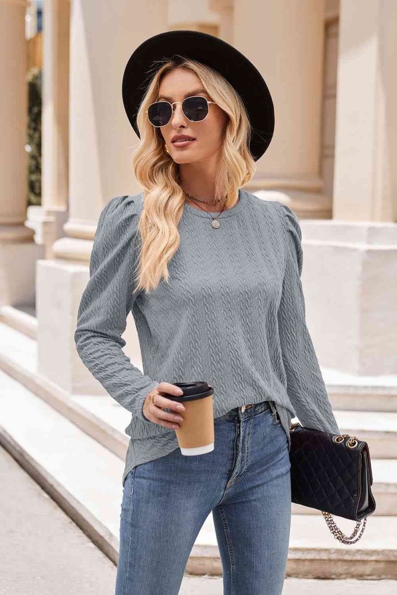 Making it Look Easy Round Neck Puff Sleeve Blouse #Firefly Lane Boutique1