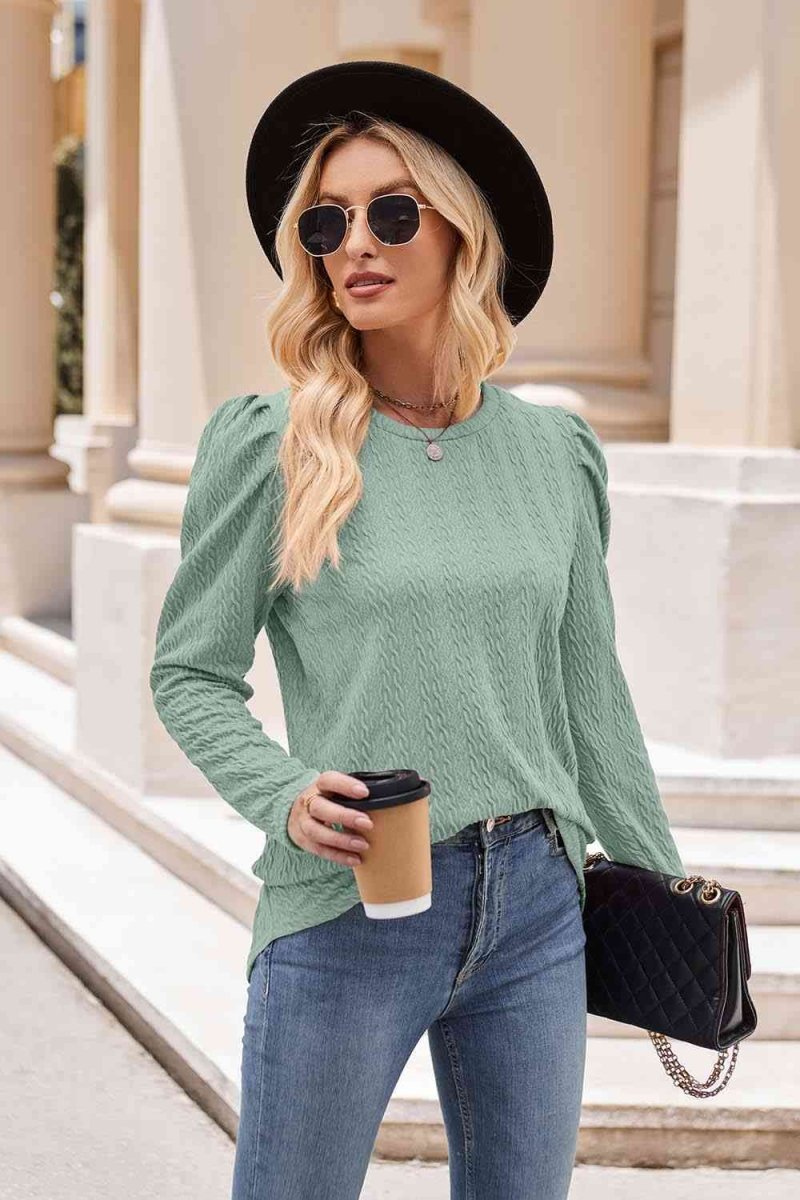 Making it Look Easy Round Neck Puff Sleeve Blouse #Firefly Lane Boutique1