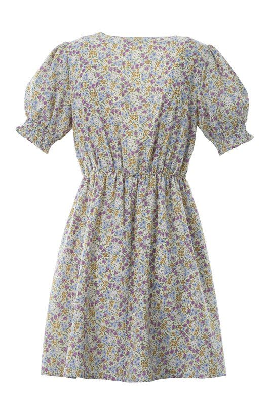 Meadow Mist Short Light Green Dress - a green floral mini dress with puff sleeves and smocked waist. #Firefly Lane Boutique1