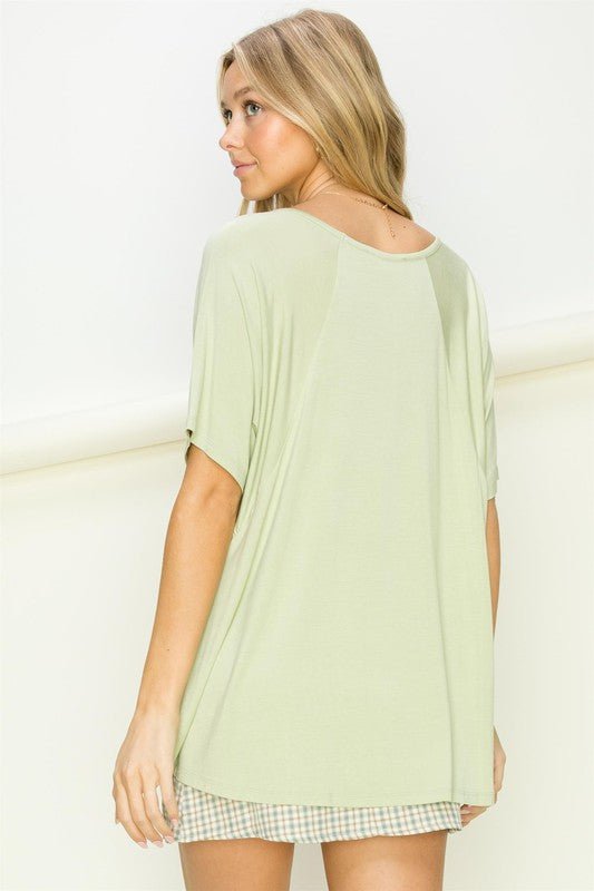 Mellow Mode Essential Oversized T-Shirt  green v-neck tshirt that is short sleeved and oversized #Firefly Lane Boutique1