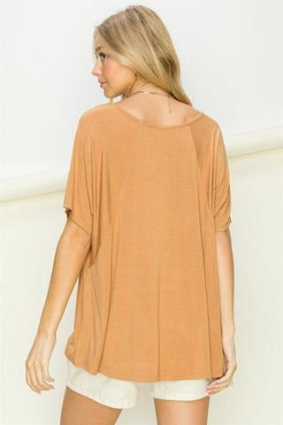 Mellow Mode Essential Oversized T-Shirt  orange v-neck tshirt that is short sleeved and oversized #Firefly Lane Boutique1