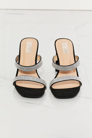 MMShoes Rhinestone Block Heel Sandal in Black  double strapped rhinestone open toe sandals with #Firefly Lane Boutique1
