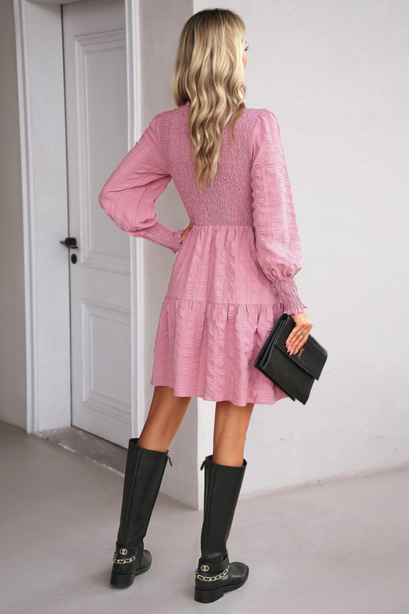 Modest Charm Smocked Puff Sleeve Dress #Firefly Lane Boutique1