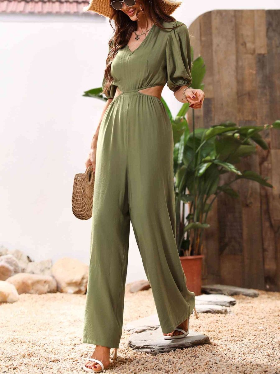Mossy Meadow Cutout V-Neck Green Jumpsuit #Firefly Lane Boutique1