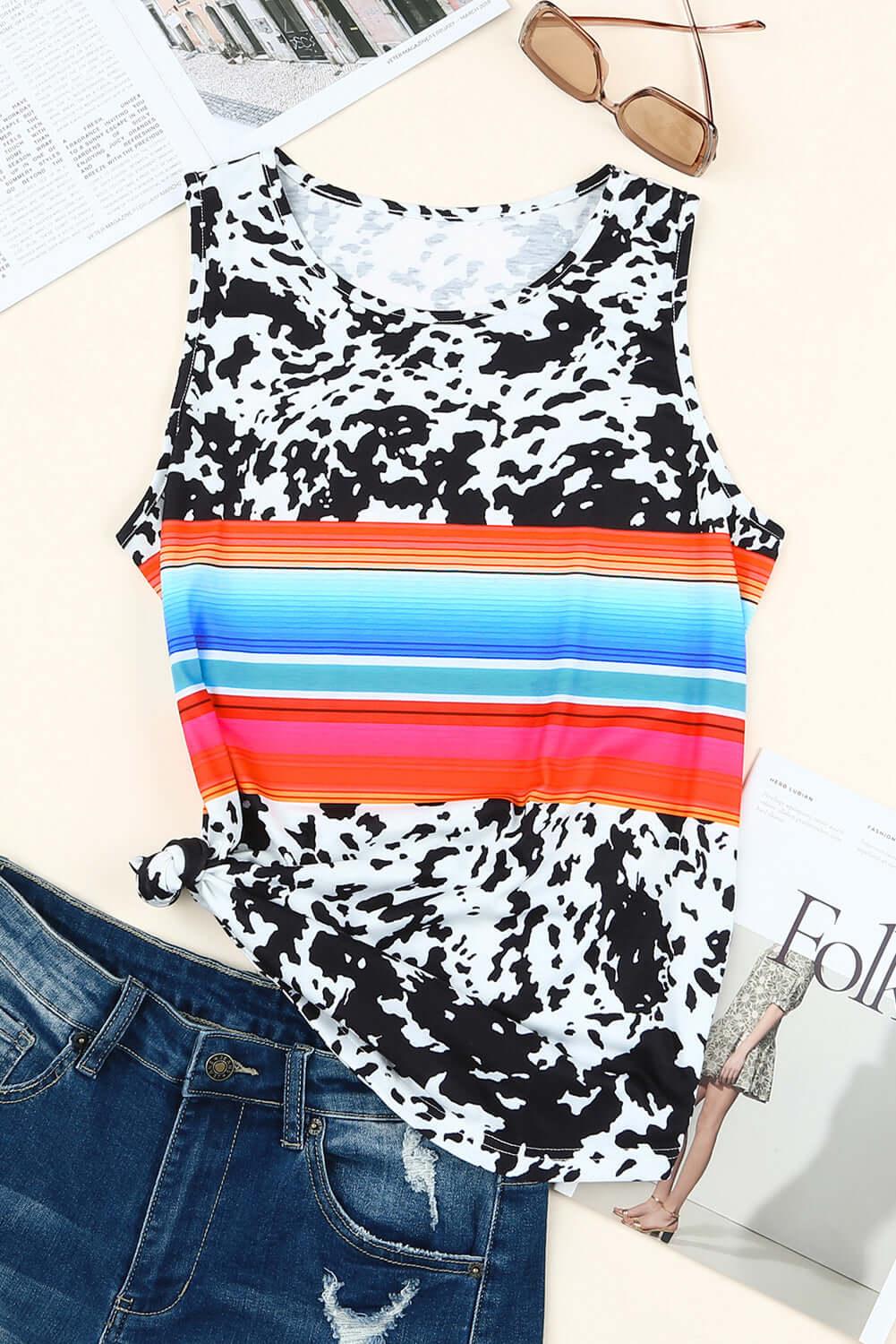 Multicolored Round Neck Tank Top -Women's Fashion - Women's Clothing -Tank Tops & Cami#Firefly Lane Boutique1