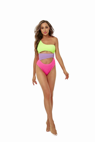 Caribbean Color Block One-Piece Swimsuit -one shoulder one piece swimsuit with cutout stomach. #Firefly Lane Boutique1