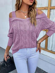 Off Shoulder Chic Cable-Knit Purple Sweater #Firefly Lane Boutique1