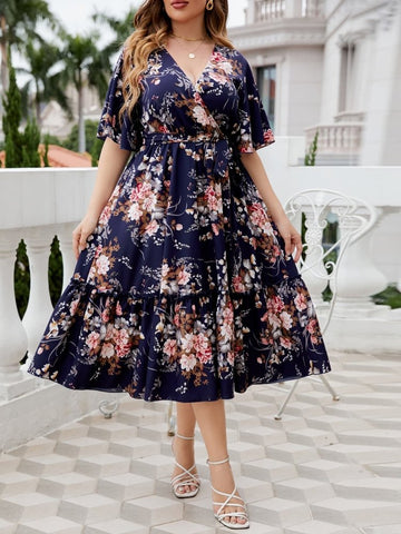 Petal Perfect Plus Size Floral Navy Blue Dress Outfit #Firefly Lane Boutique1