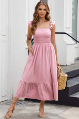 Pink Lemonade Smocked Midi Light Pink Dress #Firefly Lane Boutique1
