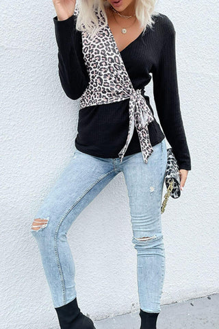 Playful Leopard Print Long Sleeve Waffle Knit Surplice Top -Women’s long sleeve animal print blouse#Firefly Lane Boutique1