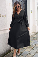 Pleated Maxi Dress Long Sleeve -Womens fashion pleated long sleeve maxi dress#Firefly Lane Boutique1