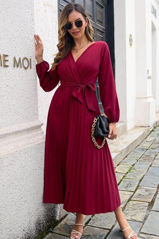 Pleated Maxi Dress Long Sleeve -Womens fashion pleated long sleeve maxi dress#Firefly Lane Boutique1