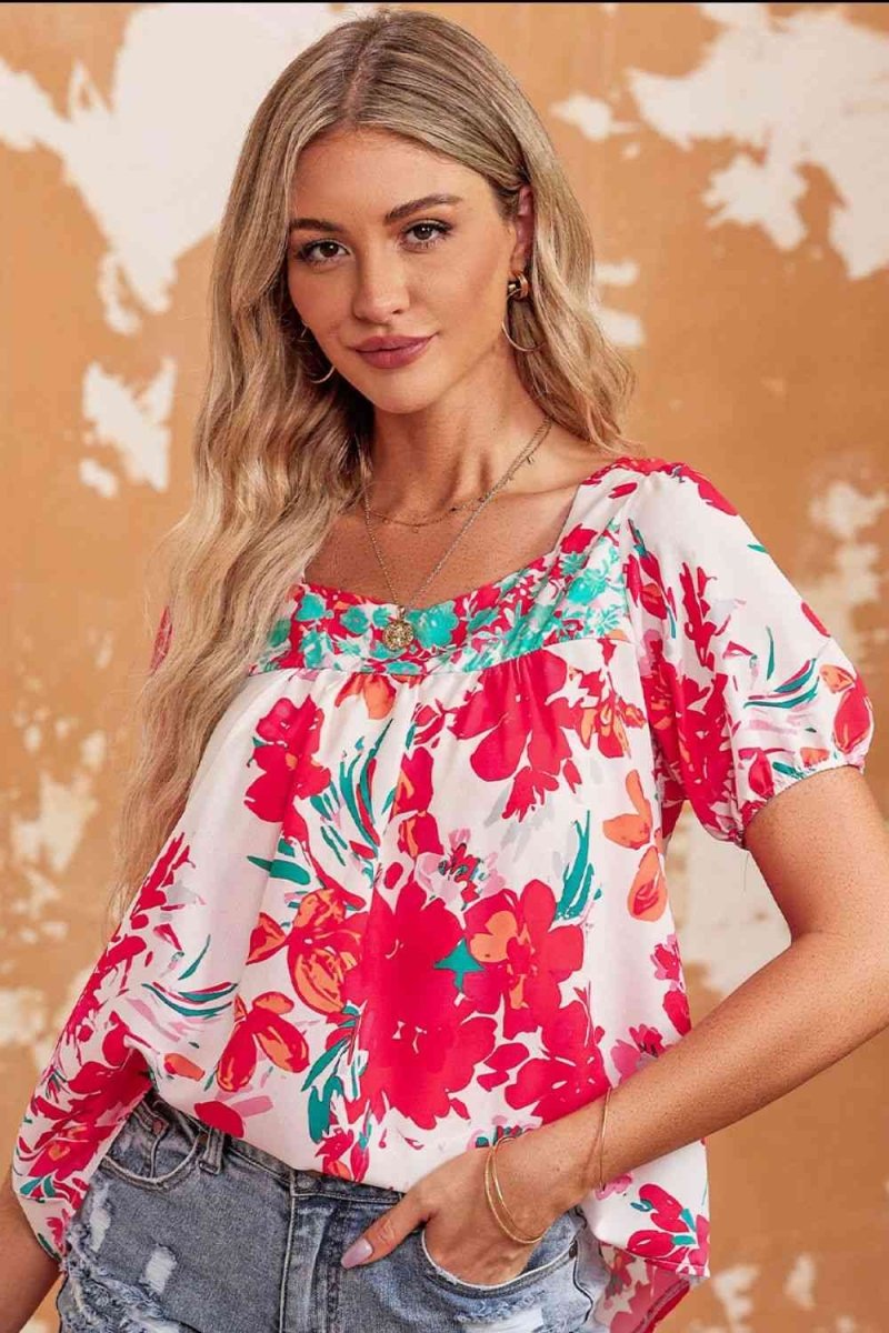 Poppy Petals Short Sleeve Floral Printed Blouse #Firefly Lane Boutique1