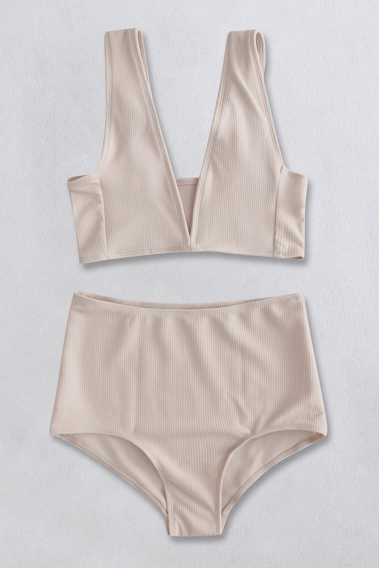 Ribbed High Waist Bikini Set- light pink bikini set with wide straps and high waist. #Firefly Lane Boutique1