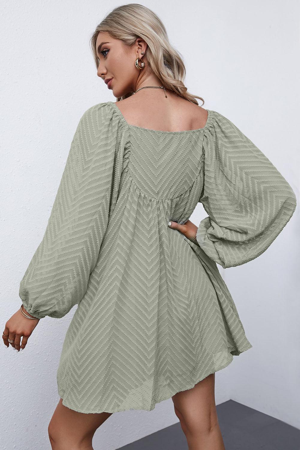 Sage Mini Dress - Sage green long balloon sleeve dress with square neck. #Firefly Lane Boutique1