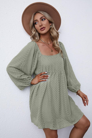 Sage Mini Dress - Sage green long balloon sleeve dress with square neck. #Firefly Lane Boutique1