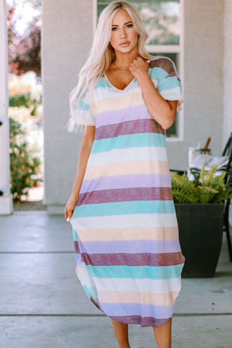 Simplicity Striped Casual Midi Dress With Slit #Firefly Lane Boutique1