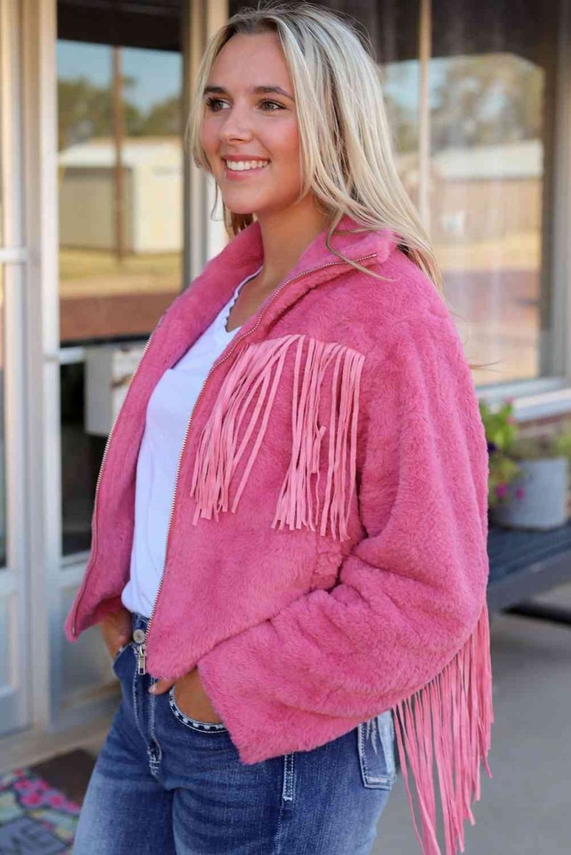 Snuggle Soft Pink Fringe Jacket #Firefly Lane Boutique1