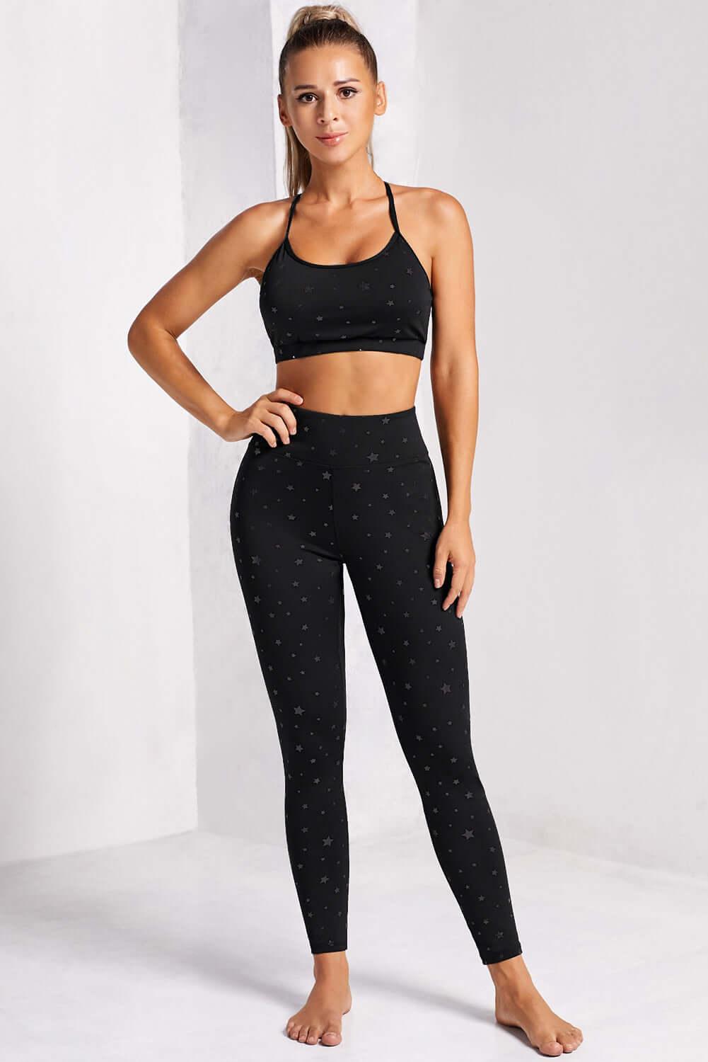 Star Print Leggings and Sports Bra - black high waist leggings and racer back sports bra #Firefly Lane Boutique1