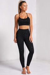 Star Print Leggings and Sports Bra - black high waist leggings and racer back sports bra #Firefly Lane Boutique1