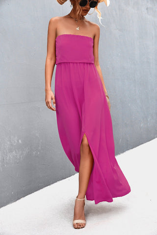 Strapless Maxi Dress Casual - pink strapless maxi dress with split leg. Perfect for a summer day out! #Firefly Lane Boutique1
