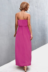 Strapless Maxi Dress Casual - pink strapless maxi dress from the back view #Firefly Lane Boutique1