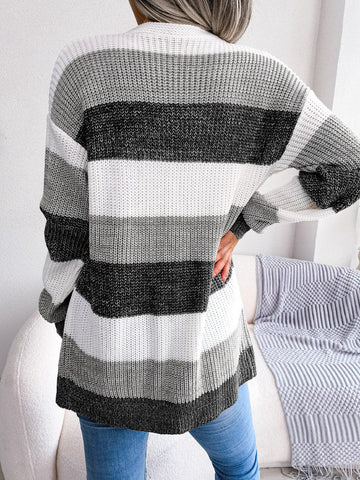 New Day Striped Cardigan. Gray striped cardigan That is open front & longline cardigan that is casual #Firefly Lane Boutique1