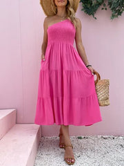 Summer Affair Midi One Shoulder Dress #Firefly Lane Boutique1