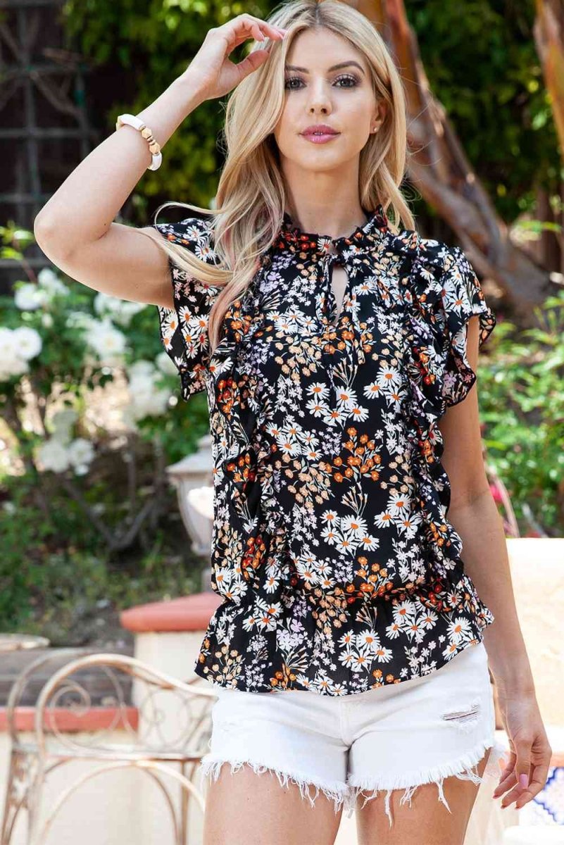 Summer Blooms Tie Neck Floral Print Blouses #Firefly Lane Boutique1