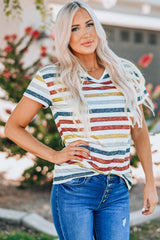 Summer Camp Multicolor Striped Top - summer womens vneck tshirt with multicolored horizontal stripes, #Firefly Lane Boutique1