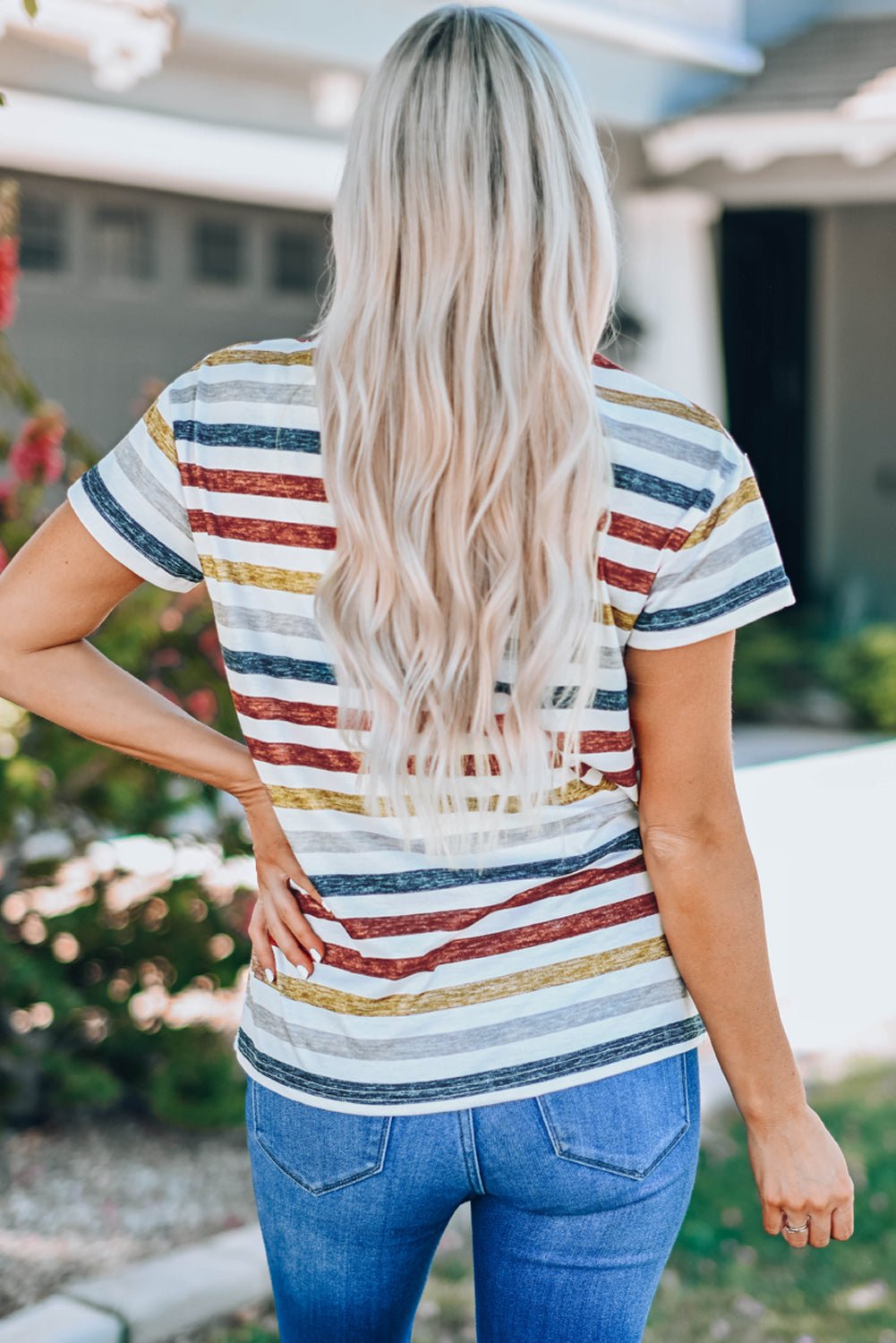 Summer Camp Multicolor Striped Top - summer womens vneck tshirt with multicolored horizontal stripes, #Firefly Lane Boutique1