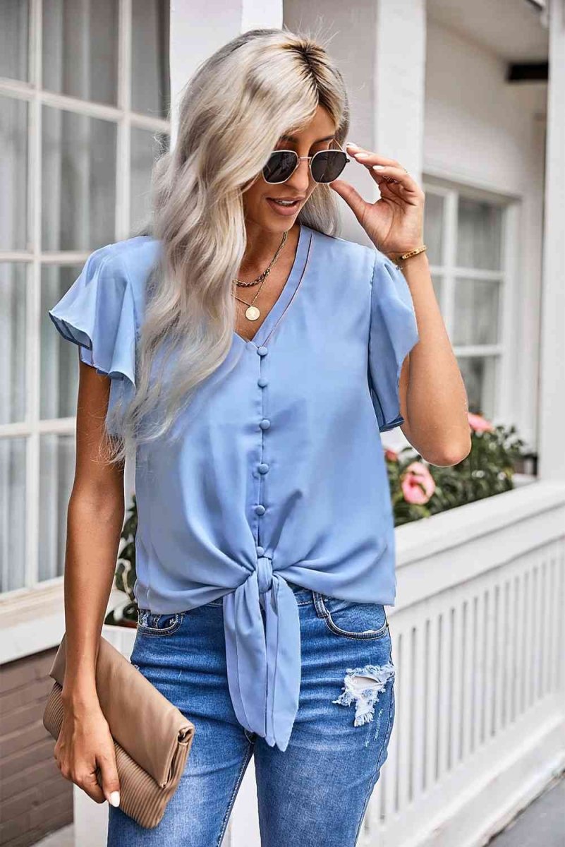 Summer Charm Short Sleeve Tie Front Blouse #Firefly Lane Boutique1