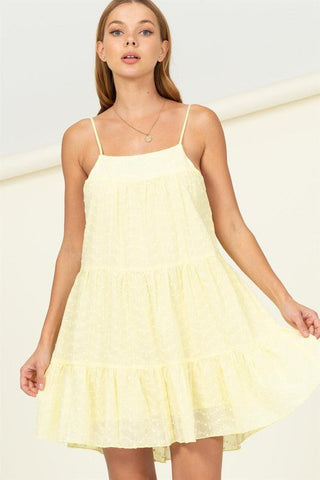 Summer Glow Spaghetti Strap Sundresses - yellow mini sundress that has tiered silhouette. #Firefly Lane Boutique1