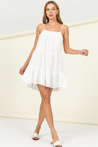 Summer Glow Spaghetti Strap Sundresses - white mini sundress that has tiered silhouette. #Firefly Lane Boutique1