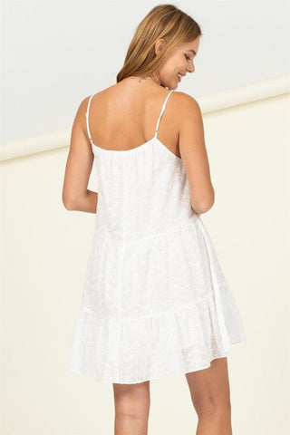 Summer Glow Spaghetti Strap Sundresses - white mini sundress that has tiered silhouette. #Firefly Lane Boutique1
